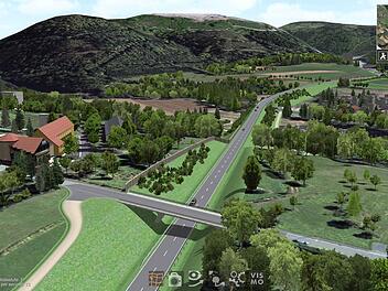 So sieht die Planung des Straßenbauamts für die Umgehung aus. Im Bereich von Salem (links) führt sie unter der Alten Pressecker Straße hindurch. Für die Lärmschutzwand wird noch eine Alternative gesucht. Repro-BR