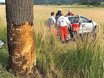 Der Wagen des 83-J&auml;hrigen prallte gegen einen Baum. Foto: Feuerwehr Kronach