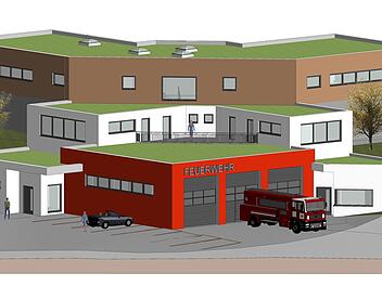 So sieht der geplante Neubau für den Bauhof der Gemeinde und für die Freiwillige Feuerwehr Gädheim-Ottendorf aus.  Grafik: Ingenieurbüro Kitzinger