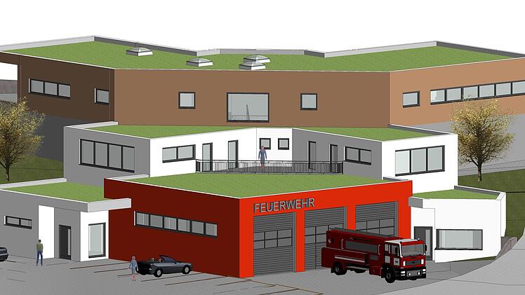 So sieht der geplante Neubau für den Bauhof der Gemeinde und für die Freiwillige Feuerwehr Gädheim-Ottendorf aus.  Grafik: Ingenieurbüro Kitzinger