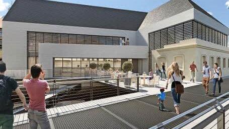 So soll der Neubau auf dem Grundstück der abgegangenen drei Mühlen aussehen, rechts die integrierten Reste der Sterzersmühle.