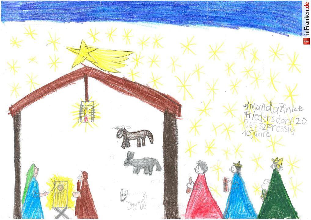 Selbstgemalte Weihnachtsbilder von Kindern aus Franken 2016
