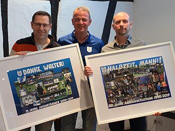 Das neue F&uuml;hrungstrio der TSV-Fu&szlig;baller: (von links) Walter Fleischmann, Rainer Schmittzeh und Manfred Back. Foto: Hans-Christian Schmitt