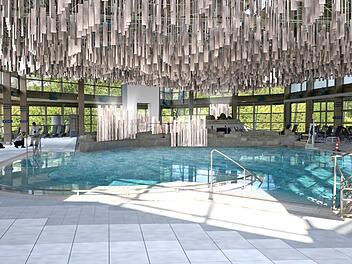 Nach der aufwendigen Modernisierung können die Gäste der Altmühltherme in Treuchtlingen schon bald in der Saunalandschaft direkt an der Altmühl relaxen. Konzeptfoto: Altmühltherme Treuchtlingen