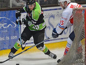 Patrik Dzemla (links) steuerte zwei sehenswerte Treffer beim 5:2-Erfolg der Höchstadter Alligators im Derby gegen den EHC 80 Nürnberg bei. Foto: Picturedreams/Archiv