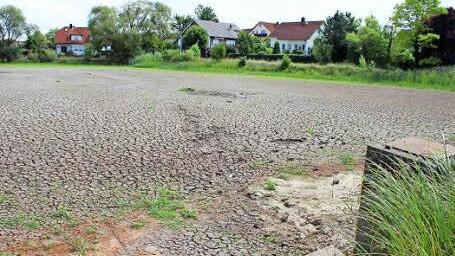 Wüstenähnliche Strukturen findet man derzeit im ausgetrockneten Luderweiher in Höchstadt-Süd. Foto: Andreas Dorsch