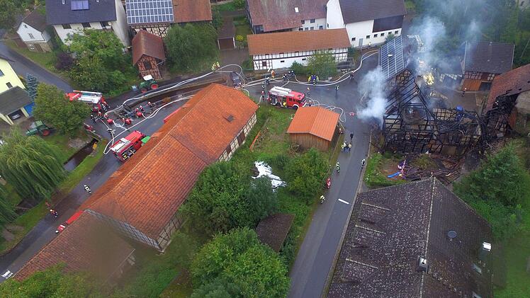 Die Unglücksstelle in der Oettingshäuser Ortsmitte von oben. Foto: UG-ÖEL Landkreis Coburg