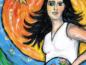 Maria: jung, selbstbewusst,  mit wehenden Haar.