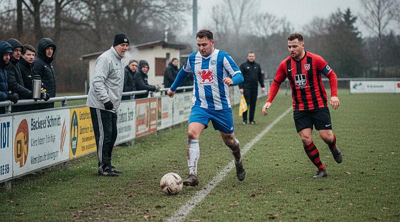 Amateur-Fußballspiel, Kreisklasse, Kreisliga, Sportplatz, Fußballer, Zuschauer