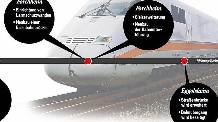 Acht Jahre Bauzeit und 300 Millionen Euro für knapp 14 ICE-Gleiskilometer in beiden Richtungen zwischen Eggolsheim und Baiersdorf: die Bahn will das Verkehrsprojekt "Deutsche Einheit 8" bis 2022 in Höhe fertiggestellt haben.