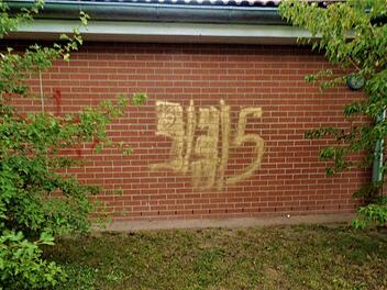 Diese Schmierereien haben Unbekannte an der Aischgrundhalle in Adelsdorf hinterlassen. Foto: Britta Schnake