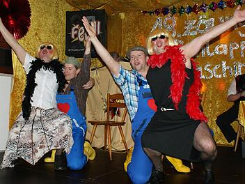 "Bauer sucht Frau" war das Motto der Aufführung des Männerballetts. Unser Bild zeigt (von links) Hermann Baumgärtner, Harald Hempfling, Markus Hempfling und Horst Kampe. Fotos: Rainer Unger