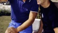 Brachte "Winnetou" das Reiten bei:   Lex Barker mit  Pierre Brice.