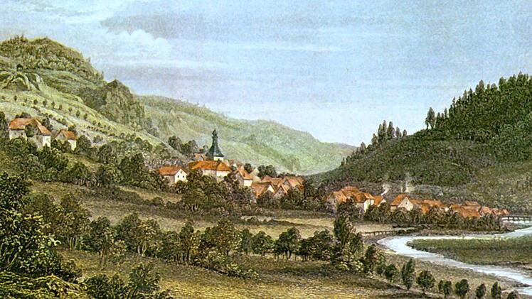 Stich vom romantischen Wiesenttal bei Muggendorf, von Johann Poppel 1846 Repro: löw