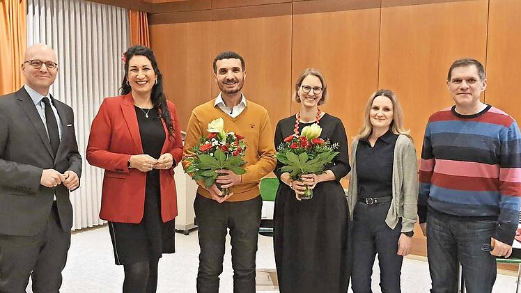 OB Dirk Vogel (von links), Christina Scheit, Dr. Hamdan Alhussein, Maren Schmitt, Marina Prieb-Quast, Frank Orlik