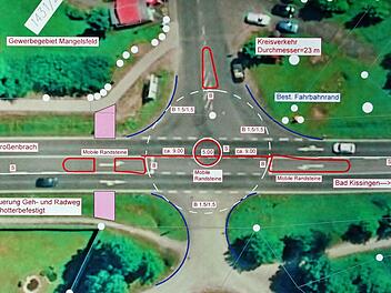 So soll der geplante provisorische Kreisel im Bad Bockleter Ortsteil Großenbrach aussehen.  Plan Straßenbauamt Schweinfurt