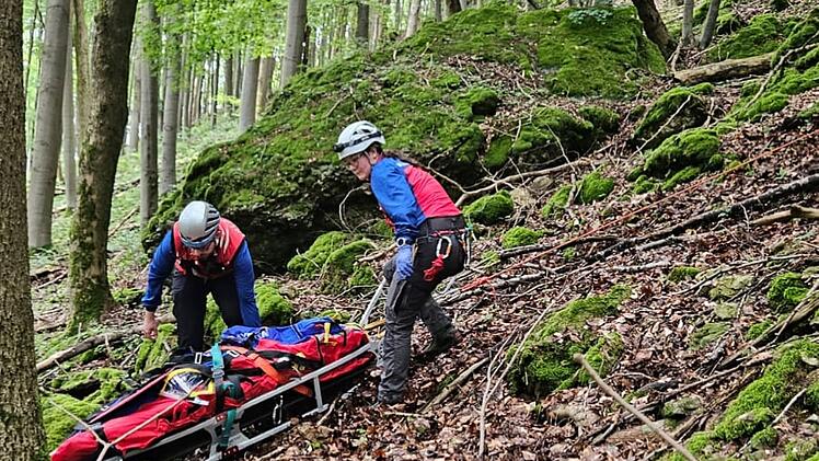 Schnaittach: Kletterin stürzt 4 Meter in die Tiefe - aufwendige Rettung im Wald