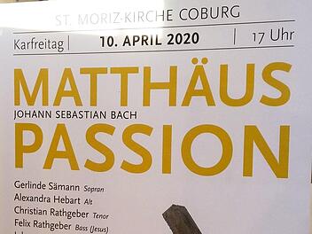 Die geplante Aufführung der Matthäuspassion Durch den Coburger Bachchor  am Karfreitag wurde abgesagt.Foto: Jochen Berger