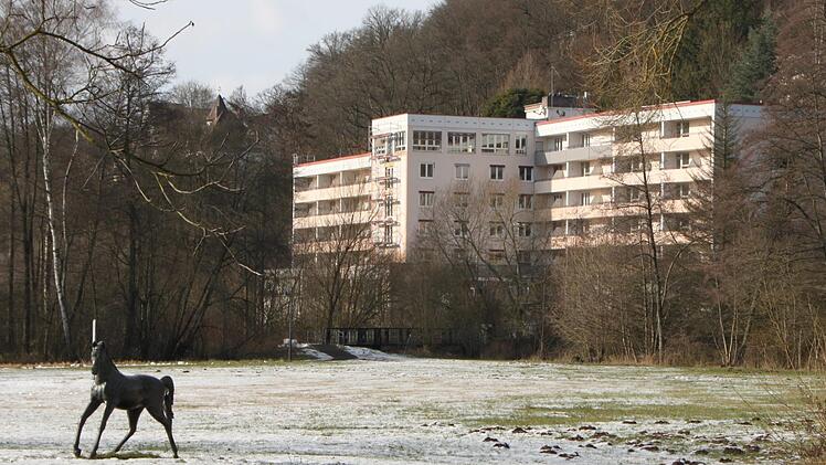 Ein schmales Baugerüst ist an der Rückseite des ehemaligen Haus Waldenfels zu erkennen. Foto: Ulrike Müller