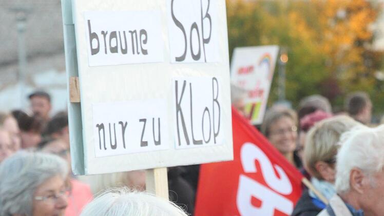 Rund 400 Menschen demonstrierten gestern vor der Fortuna Kulturfabrik in Höchstadt  während eines Wahlkampfauftritts der AfD-Politikerin Alice Weidel. Foto: Christian Bauriedel
