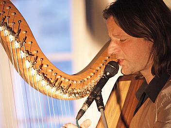 Songpoet Andy Lang an der Harfe Foto: privat/Andy Lang