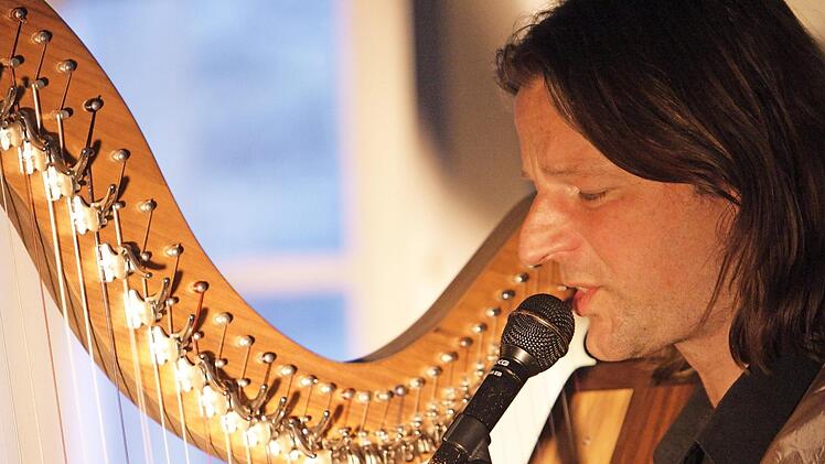 Songpoet Andy Lang an der Harfe Foto: privat/Andy Lang