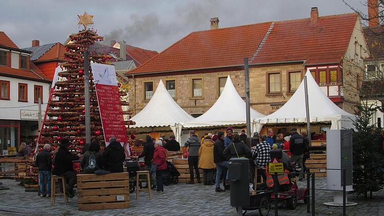 Schon am frühen Samstagnachmittag lockte der Viehmarkt mit seinem Friedensbaum und den Ständen der Lebenshilfe regen Besuch an. Foto: Winfried Ehling