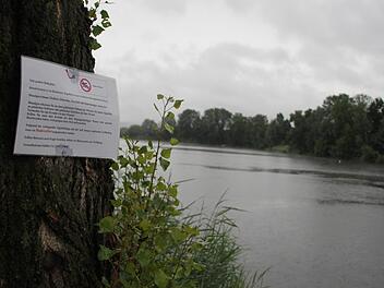 Die Hinweisschilder "Baden verboten" am Kleidersee bei Augsfeld werden wieder entfernt, die Blaualgengefahr ist vorerst vorüber. Foto: Andreas Lösch