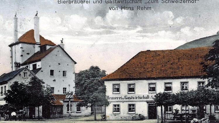 Die Kulmbacher "Schweizerhofbräu" um 1910 auf einer colorierten Postkarte