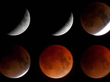 Phasen der Mondfinsternis. Foto: Thomas Rensinghoff/dpa