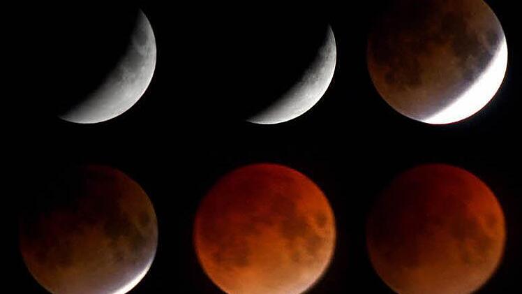 Phasen der Mondfinsternis. Foto: Thomas Rensinghoff/dpa