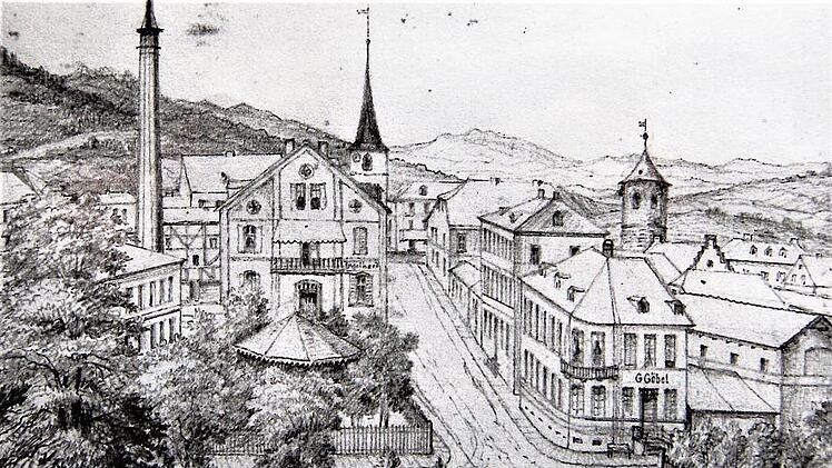 Blick in Richtung Ludwigstraße: Um 1850 waren es noch drei einzelne Häuser (rechts), aus denen schrittweise bis 1890 das spätere Hotel Büdel entstand. Repro: Sigismund von Dobschütz