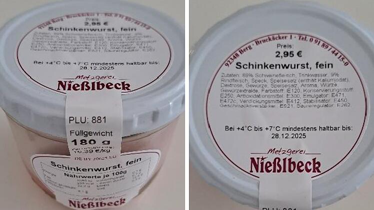 Auch Filialen in Nürnberg und Erlangen: Bayerische Traditionsmetzgerei Nießlbeck ruft wegen Glassplittern Schinkenwurst zurück