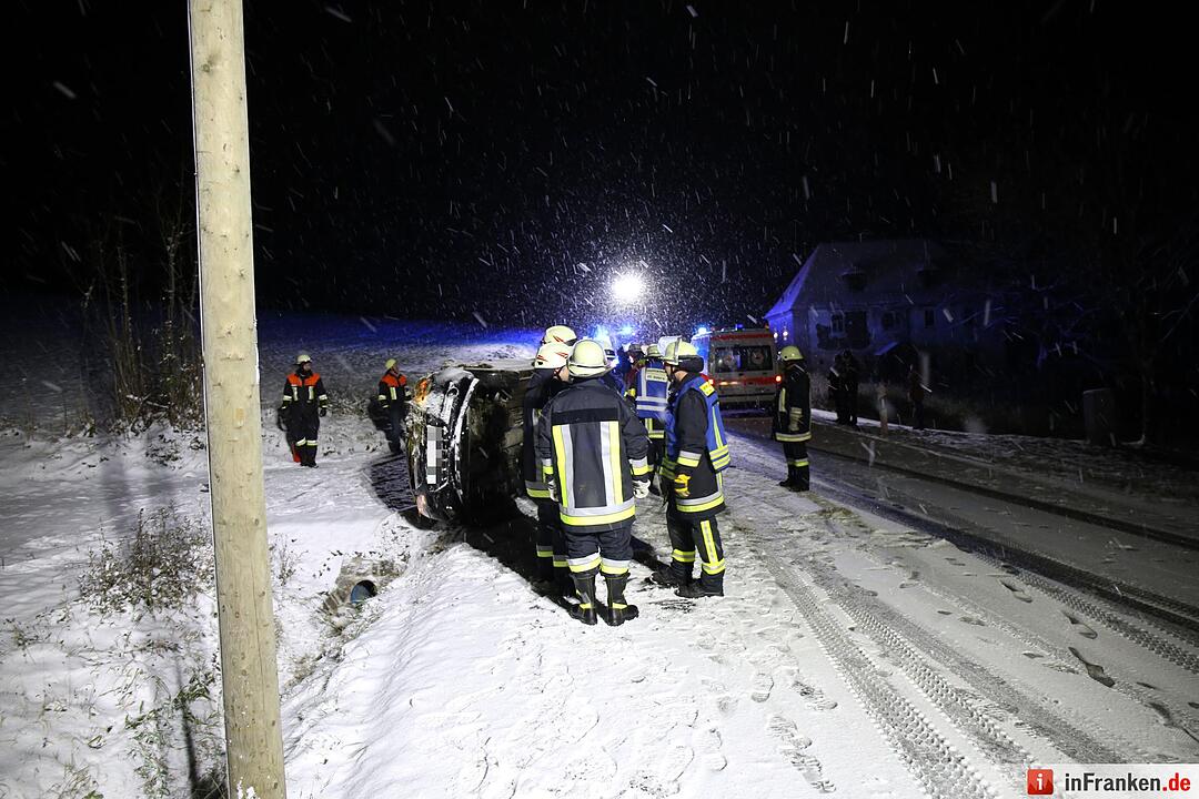 Seitliche Schlitterpartie auf schneebedeckter Fahrbahn – Rettungsdienst als Ersthelfer vor Ort