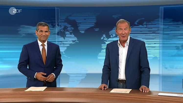 Die ZDF-Moderatoren Mitri Sirin (l.) und Norbert Lehmann in ihrer letzten gemeinsamen Sendung. Lehmann verabschiedet sich nach 40 Jahren in den Ruhestand.