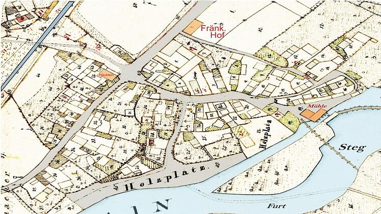Ein Plan von Mainleus aus dem Jahr 1846 zeigt, wo der Mühlkanal einst vom Main abzweigte. Heute fließt der Main in einem Abstand von 30 Metern zur Mühle.