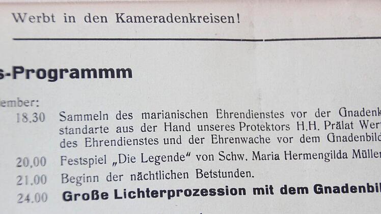 Plakat für die Heimkehrer-Wallfahrt 1950. Da ist auch die Rede vom "marianischen Ehrendienst".  Repro: Friedwald Schedel