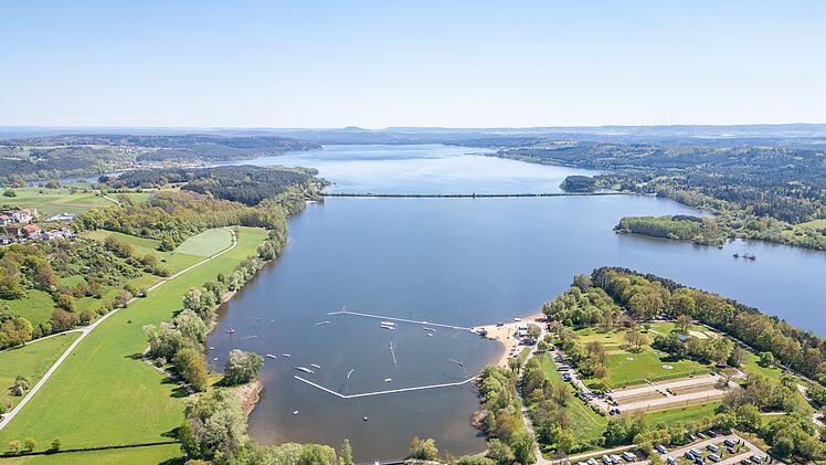 Campingplatz, Fränkisches Seenland, Luftbild. Kleiner Bombachsee bei Absberg in Mittelfranken