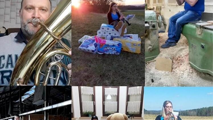 Zwölf Wattendorfer Musikerinnen und Musiker hatten sich jeweils einen außergewöhnlichen Ort ausgesucht, um unabhängig voneinander eine Polka aufzunehmen. Die Musikstücke wurden dann fürs Video zusammengefügt. Screenshots: Stephan Wilm