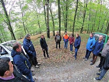 Durch Erbteilung sind viele Flächen im Maßbacher Wald so klein geworden, dass sie kaum noch bewirtschaftet werden können. Doch die Eigentümer sind lange verstorben und Erben unbekannt. Deshalb will die Marktgemeinde nun die Erben ausschließen lassen. Unser Bild zeigt den Marktgemeinderat bei einer Waldbegehung. Foto: Dieter Britz