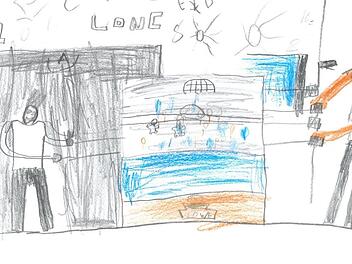 Marius (links) und Macijek wetteifern am Kickertisch. Den Spielraum haben die Jugendlichen selbst ausgestaltet. Foto: Celin Rausch, gemalt von Umut