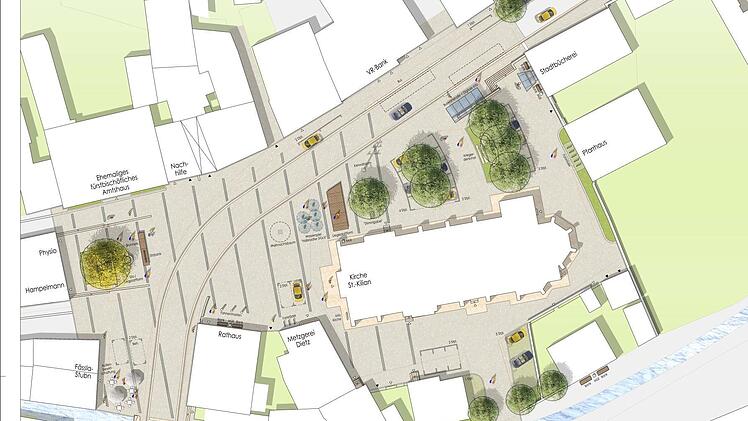 Die graue Fläche zeigt den Bereich des Hallstadter Marktplatzes, der nun ne gestaltet werden soll.  Grafik: FT/Quelle RSP Bayreuth