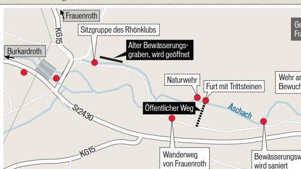 Diese Grafik zeigt die kulturhistorischen Bauwerke entlang der Aschach: Grafik: Carolin Höfler