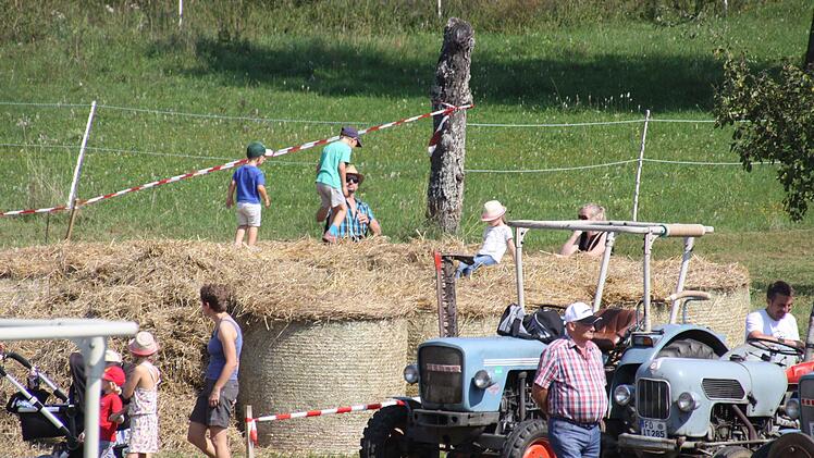 Ein Teil der Eicher beim Festzelt mit Kinderhüpfburg auf Affalterthaler Art Foto: Reinhard Löwisch