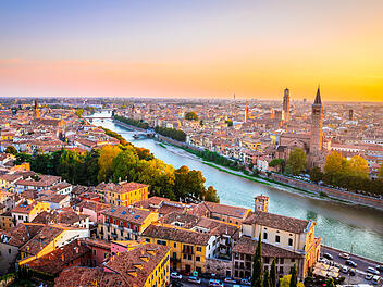 Beautiful sunset aerial view of  Verona, Veneto region, Italy.