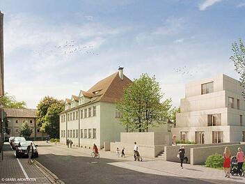 Das pyramidenähnliche Gebäude (rechts) soll sich gut ins Forchheimer Stadtbild einfügen. Grafik: Gräßel Architekten Erlangen