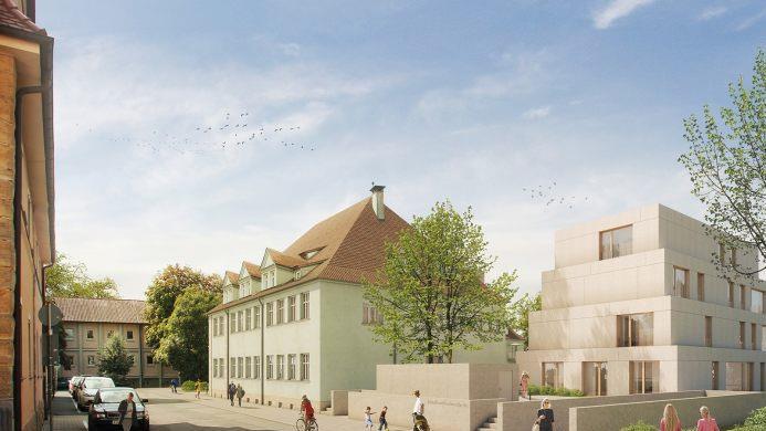 Das pyramidenähnliche Gebäude (rechts) soll sich gut ins Forchheimer Stadtbild einfügen. Grafik: Gräßel Architekten Erlangen
