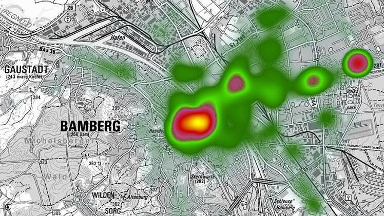 Dieses Bild zeigt die Kriminalitätsbelastung in Bamberg im Jahr 2017.  Darstellung: Polizeipräsidium Oberfranken