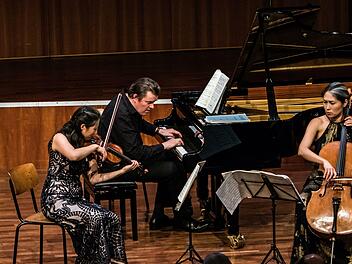 Das Trio con Brio beeindruckte in Coburg (von links): Soo-Jin Hong, Jens Elvekjaer und Soo-Kyung Hong.Foto_Jochen Berger