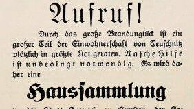 Die Stadt Kronach organisierte spontan 1929 eine Haussammlung für die gebeutelten Teuschnitzer.